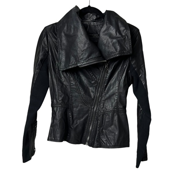 BlankNYC Faux Leather Moto Jacket in Black Size XS Cowl Neck Zip Sleeve & Front - Picture 7 of 9